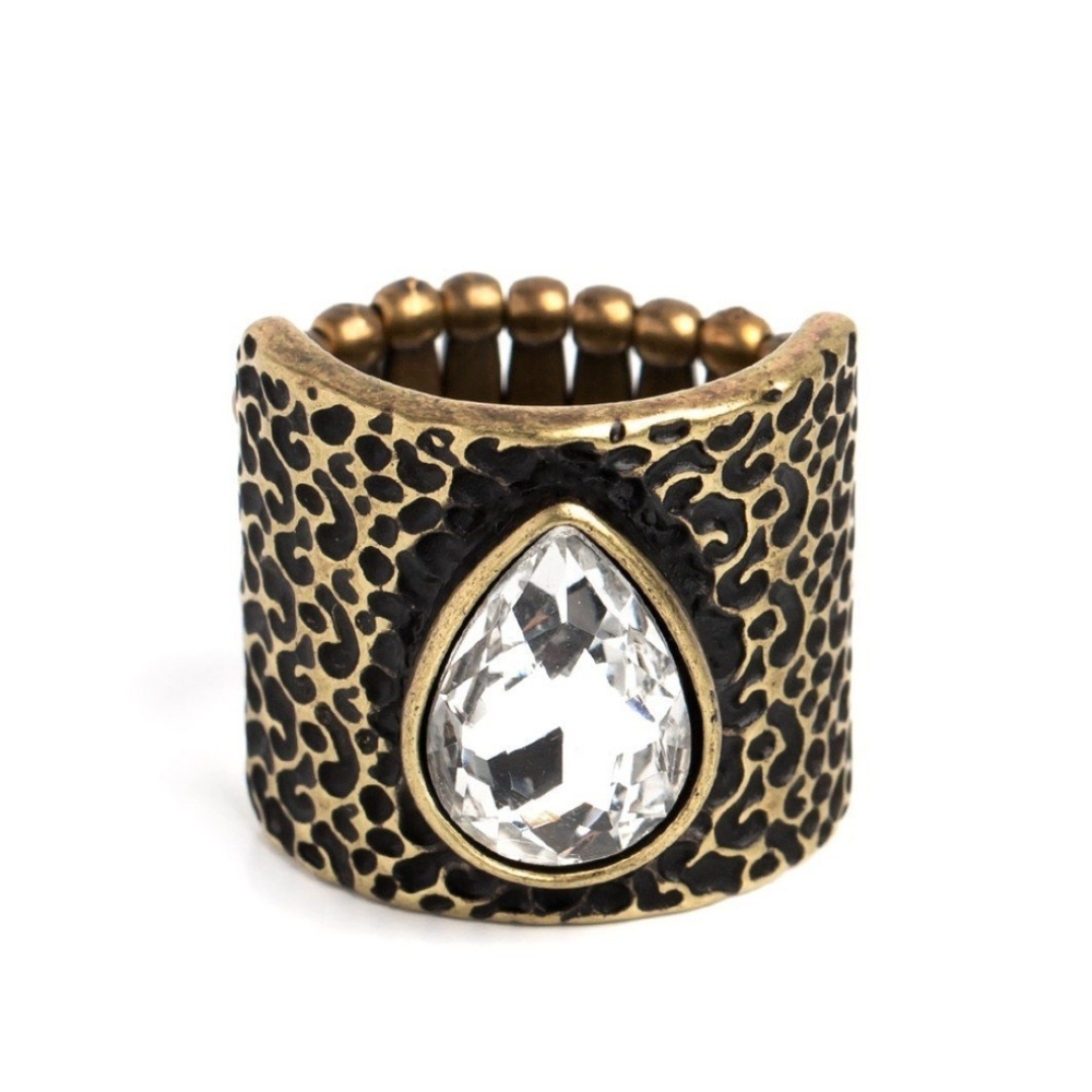 Paparazzi Brass and Black Bohemian Ring with Intricate Design Singed Shape
